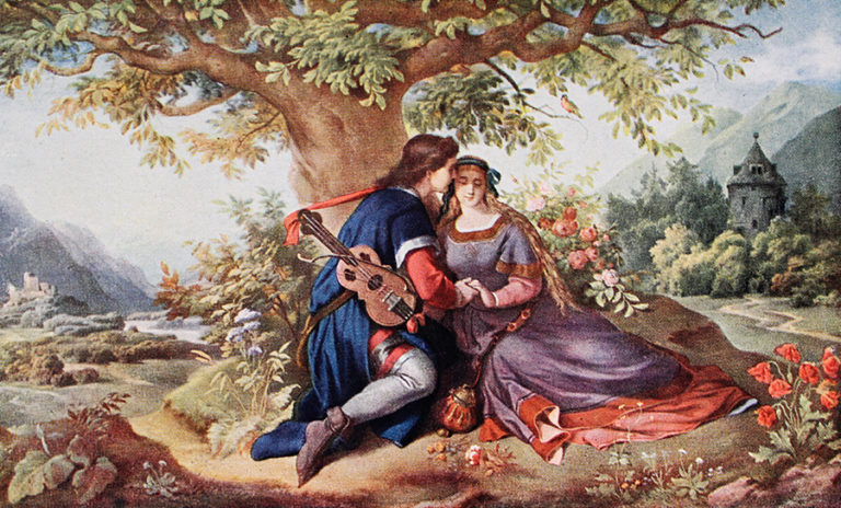 Walter von der Vogelweide Unter der Linde, Neuschwanstein, Ankleidezimmer, Gemälde von Eduard Ille